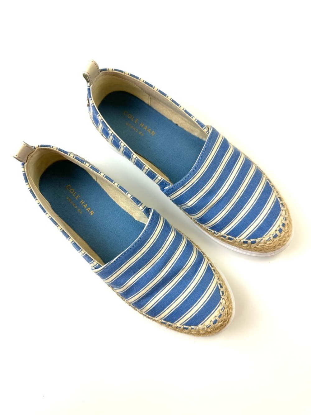 Cole Haan blue white slip on Espadrille Slip on comfort shoe Size 7.5 Nautical